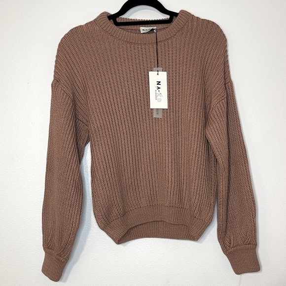 na-kd Sweaters - NWT NA-KD Dusty Dark Pink Balloon Sleeve Round Neck Knitted Sweater Jumper Sz M